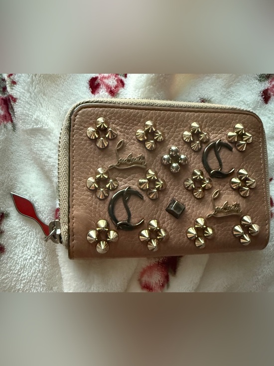 Christian Louboutin Handbags - Christian Louboutin althentic pink Leather Studded Zip Coin Purse w Red Heel tab